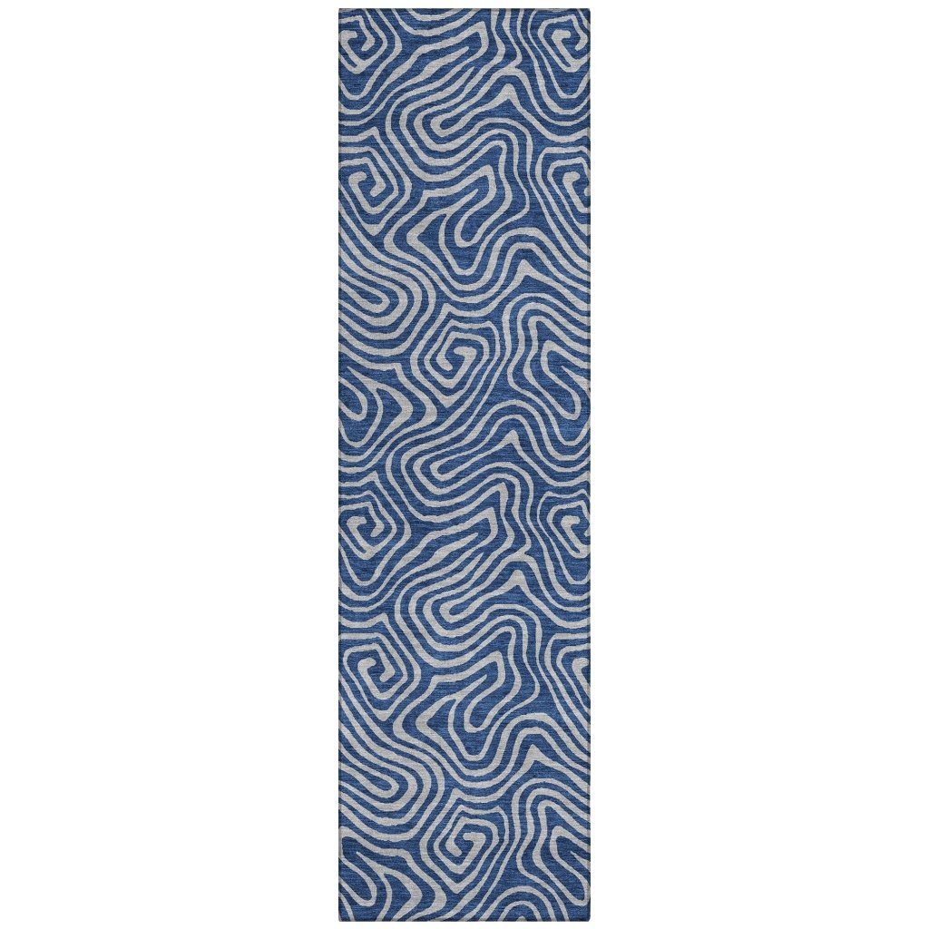 LOOMLAN Rugs Zena Blue Washable Indoor-Outdoor Rug