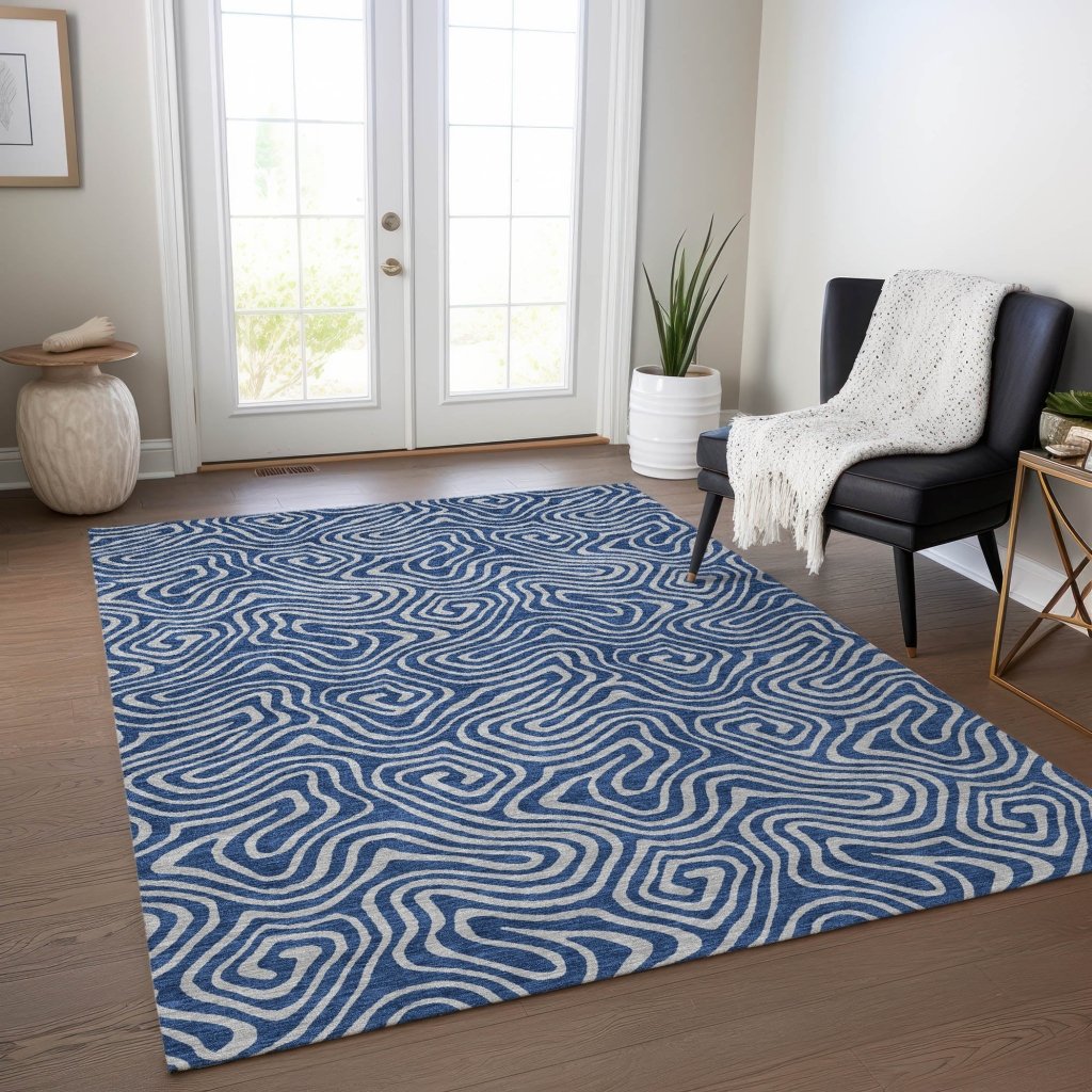 LOOMLAN Rugs Zena Blue Washable Indoor-Outdoor Rug