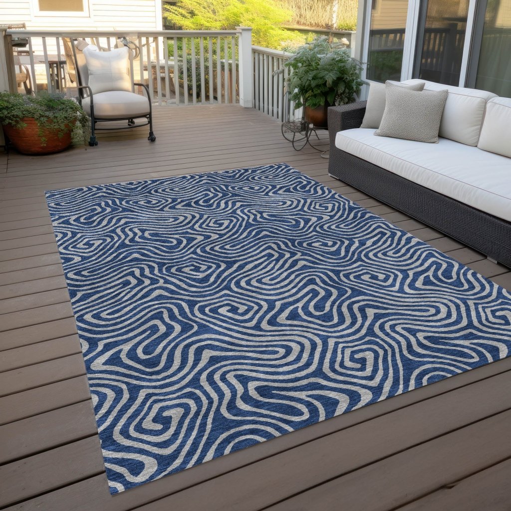 LOOMLAN Rugs Zena Blue Washable Indoor-Outdoor Rug