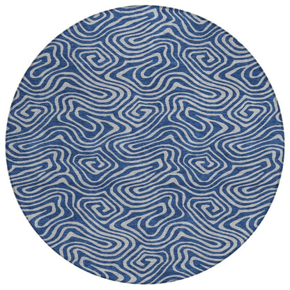 LOOMLAN Rugs Zena Blue Washable Indoor-Outdoor Rug