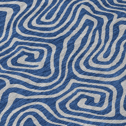 LOOMLAN Rugs Zena Blue Washable Indoor-Outdoor Rug