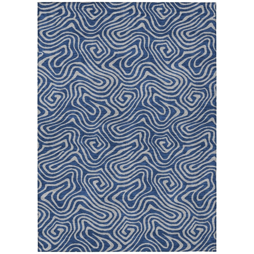 LOOMLAN Rugs Zena Blue Washable Indoor-Outdoor Rug