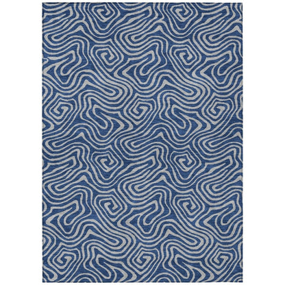 LOOMLAN Rugs Zena Blue Washable Indoor-Outdoor Rug