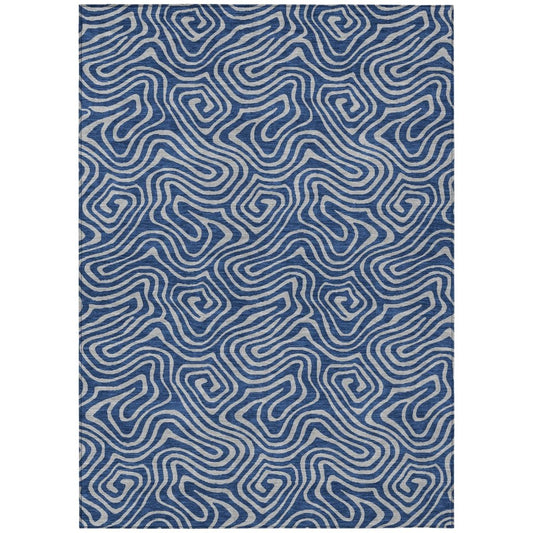 LOOMLAN Rugs Zena Blue Washable Indoor-Outdoor Rug
