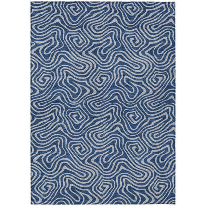 LOOMLAN Rugs Zena Blue Washable Indoor-Outdoor Rug