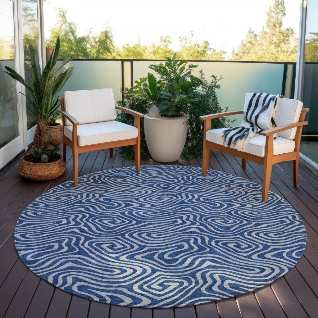 LOOMLAN Rugs Zena Blue Washable Indoor-Outdoor Rug