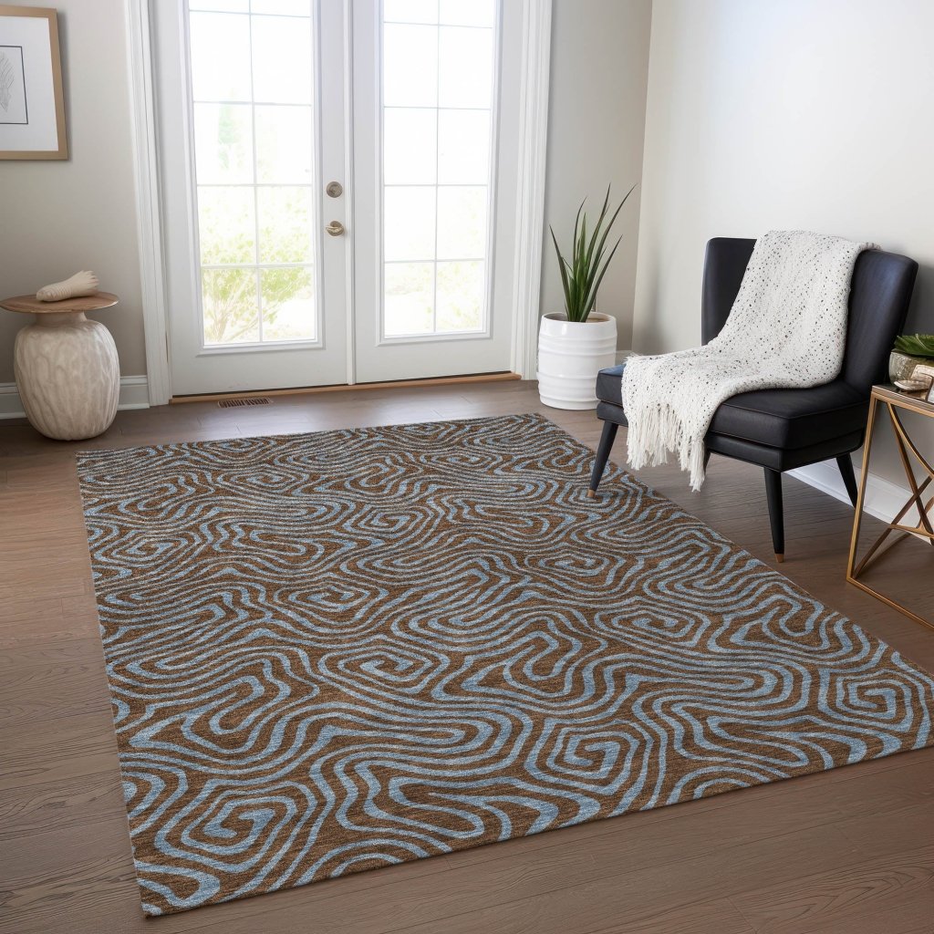 LOOMLAN Rugs Zena Brown Washable Indoor-Outdoor Rug