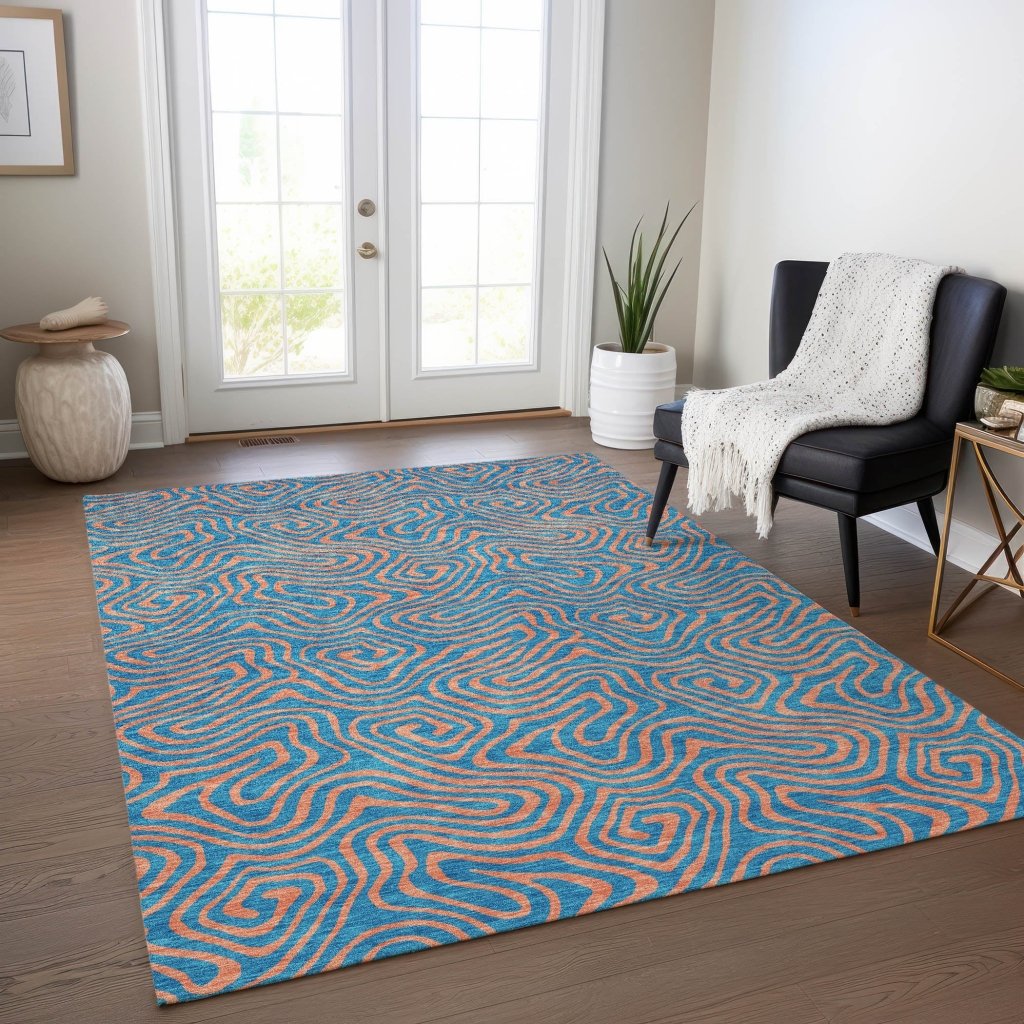 LOOMLAN Rugs Zena Teal Washable Indoor-Outdoor Rug
