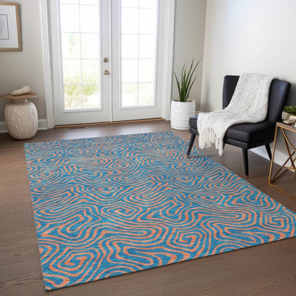 LOOMLAN Rugs Zena Teal Washable Indoor-Outdoor Rug