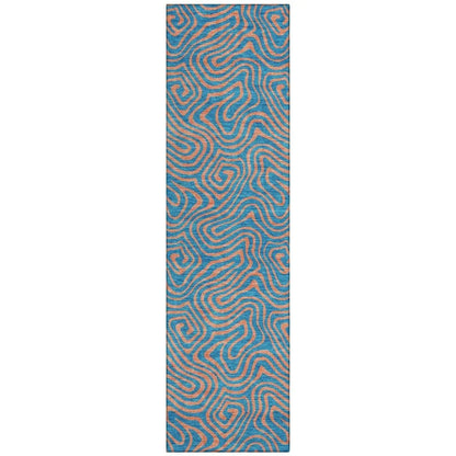 LOOMLAN Rugs Zena Teal Washable Indoor-Outdoor Rug