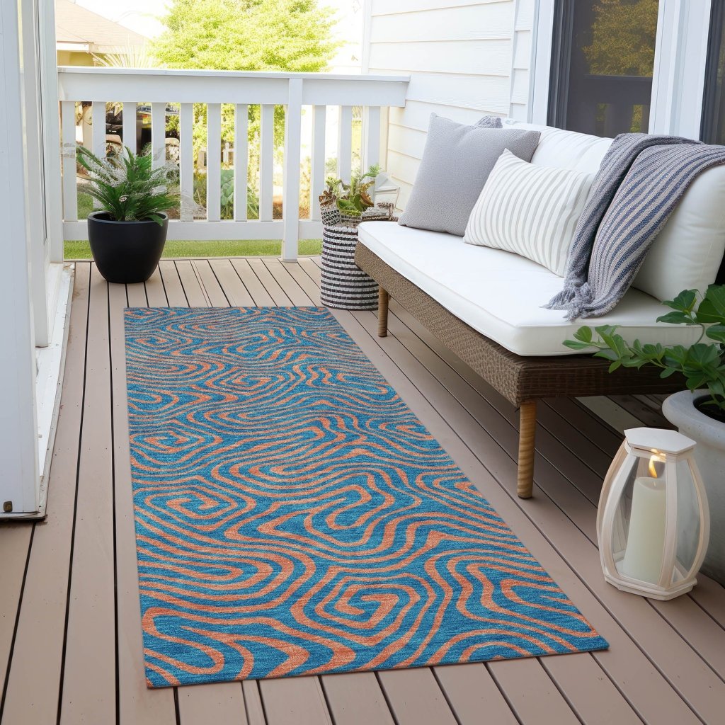 LOOMLAN Rugs Zena Teal Washable Indoor-Outdoor Rug