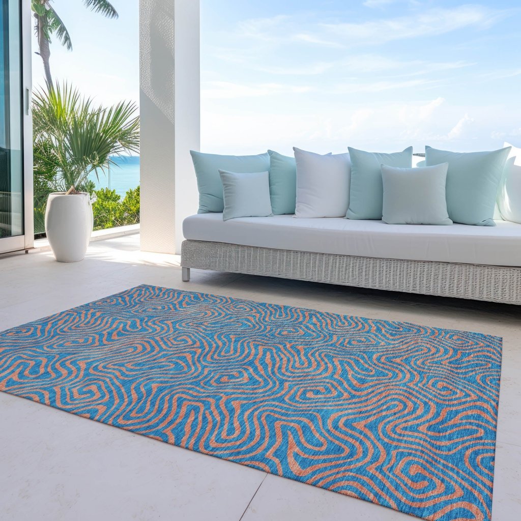 LOOMLAN Rugs Zena Teal Washable Indoor-Outdoor Rug