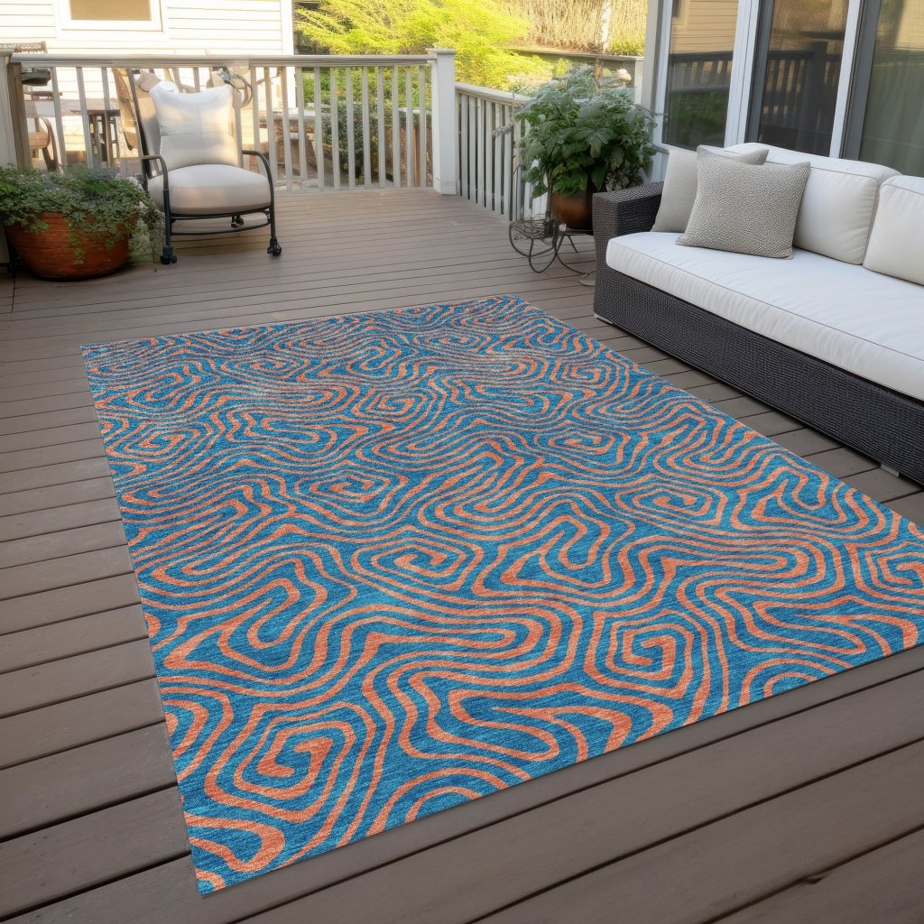 LOOMLAN Rugs Zena Teal Washable Indoor-Outdoor Rug