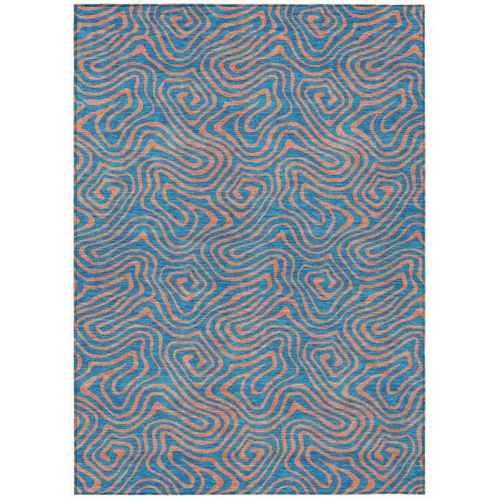 LOOMLAN Rugs Zena Teal Washable Indoor-Outdoor Rug