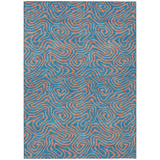 LOOMLAN Rugs Zena Teal Washable Indoor-Outdoor Rug