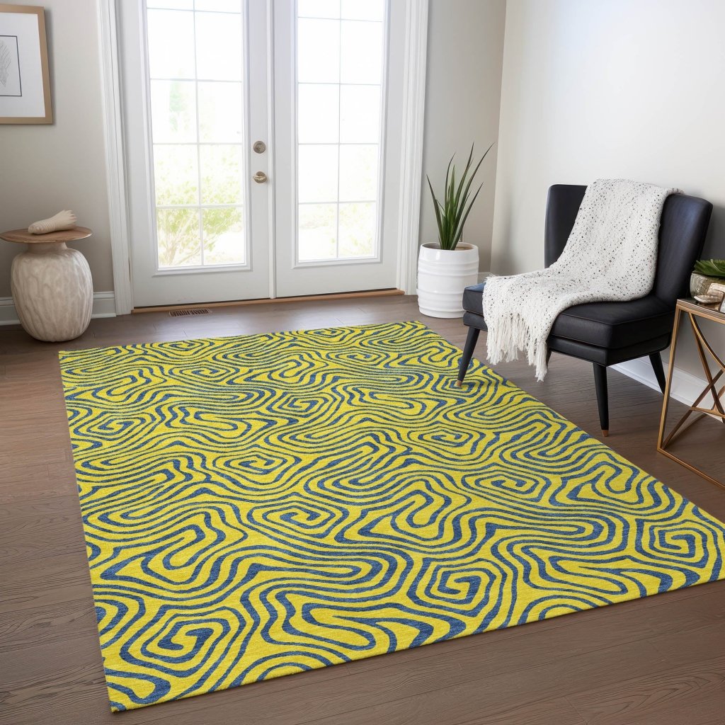 LOOMLAN Rugs Zena Yellow Washable Indoor-Outdoor Rug