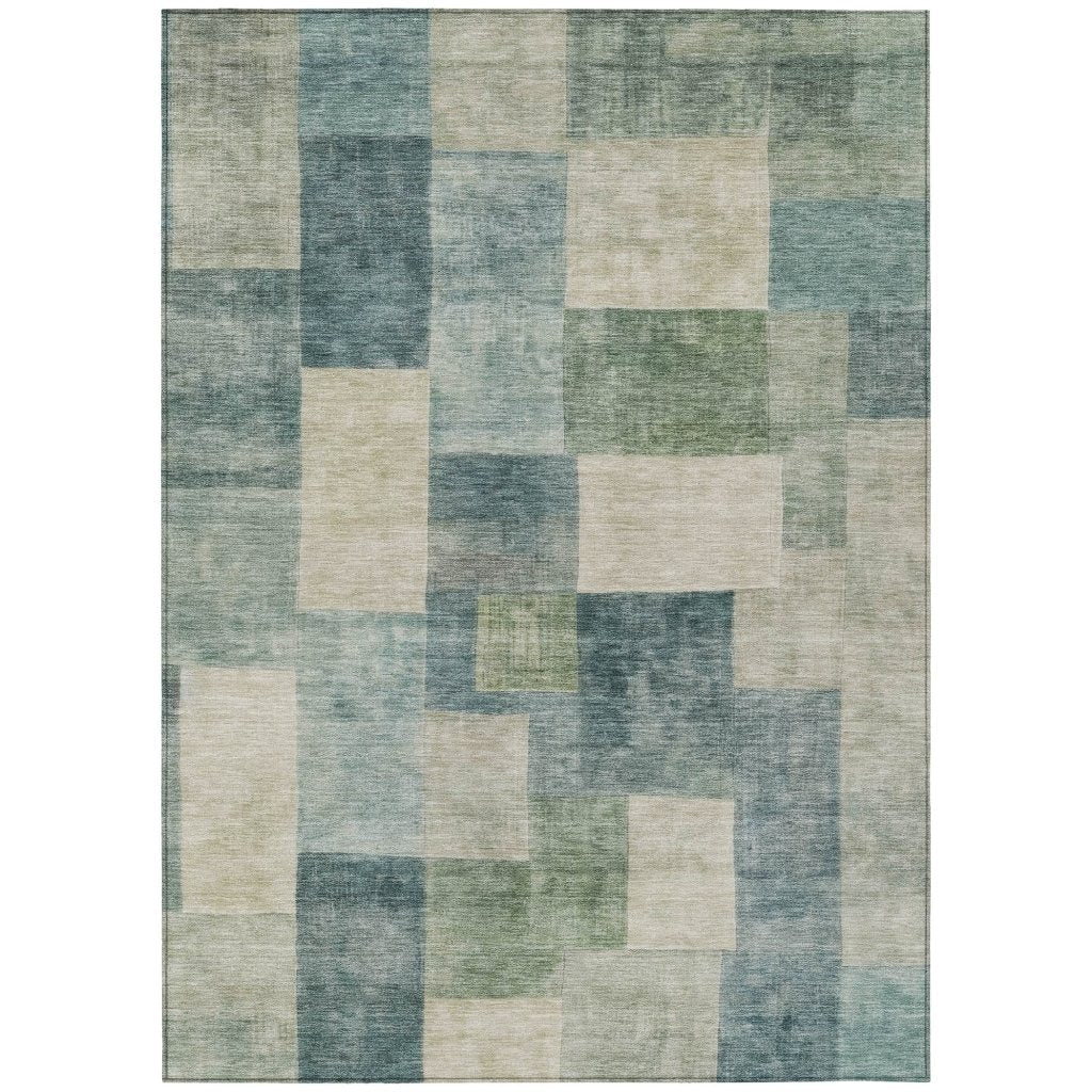 LOOMLAN Rugs Zenia Blue Washable Indoor-Outdoor Rug