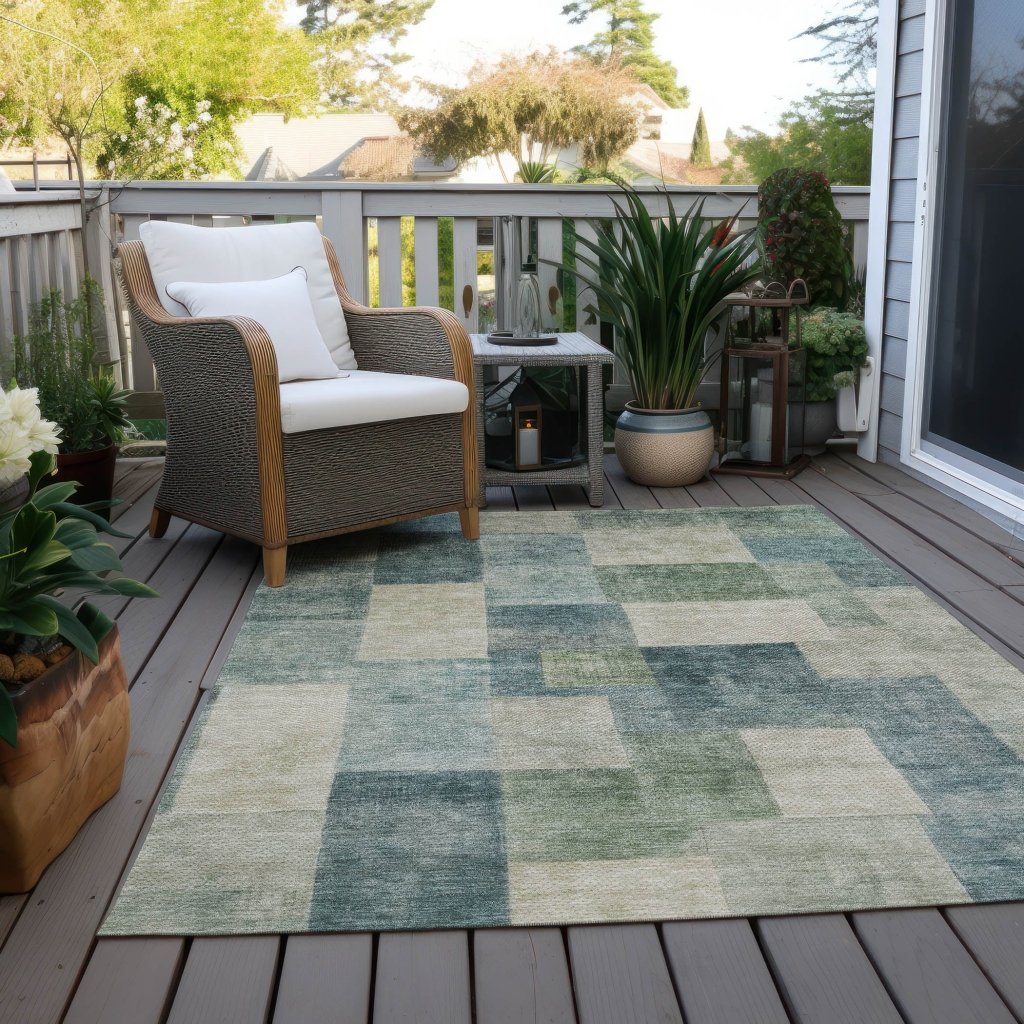 LOOMLAN Rugs Zenia Blue Washable Indoor-Outdoor Rug