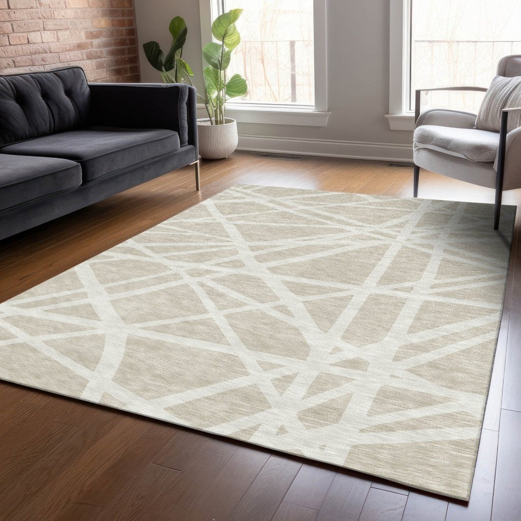 LOOMLAN Rugs Zephina Beige Washable Indoor-Outdoor Rug