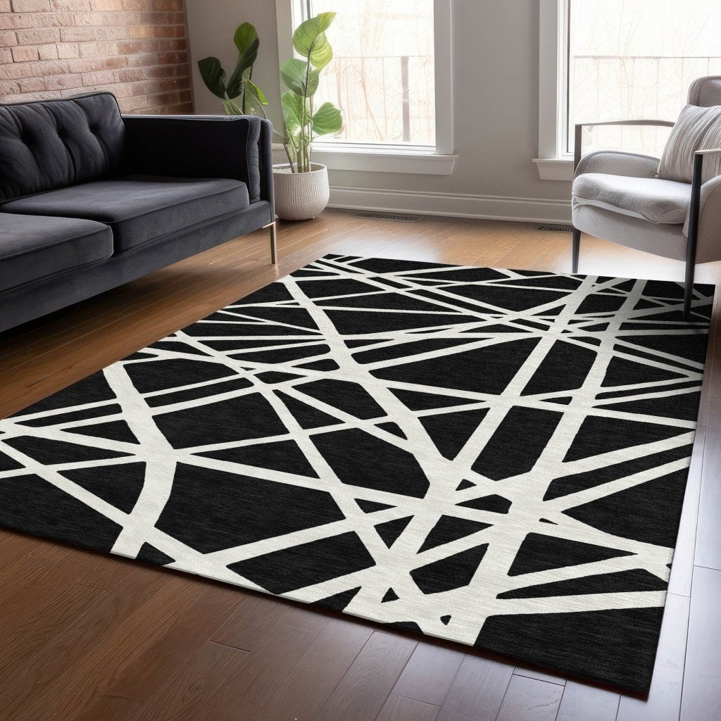 LOOMLAN Rugs Zephina Black Washable Indoor-Outdoor Rug