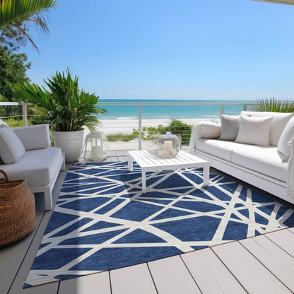 LOOMLAN Rugs Zephina Blue Washable Indoor-Outdoor Rug
