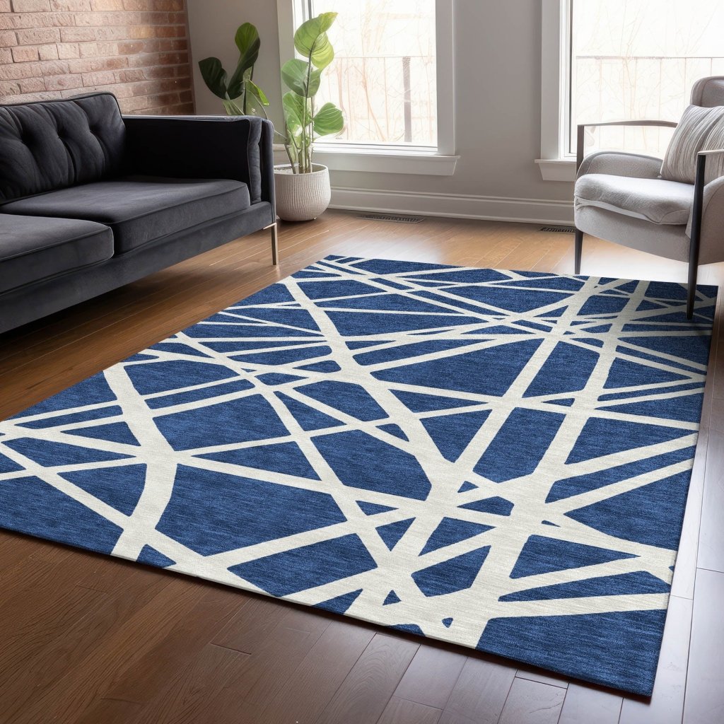 LOOMLAN Rugs Zephina Blue Washable Indoor-Outdoor Rug