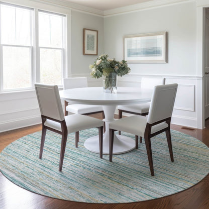 LOOMLAN Rugs Zephyna Teal Washable Indoor-Outdoor Rug