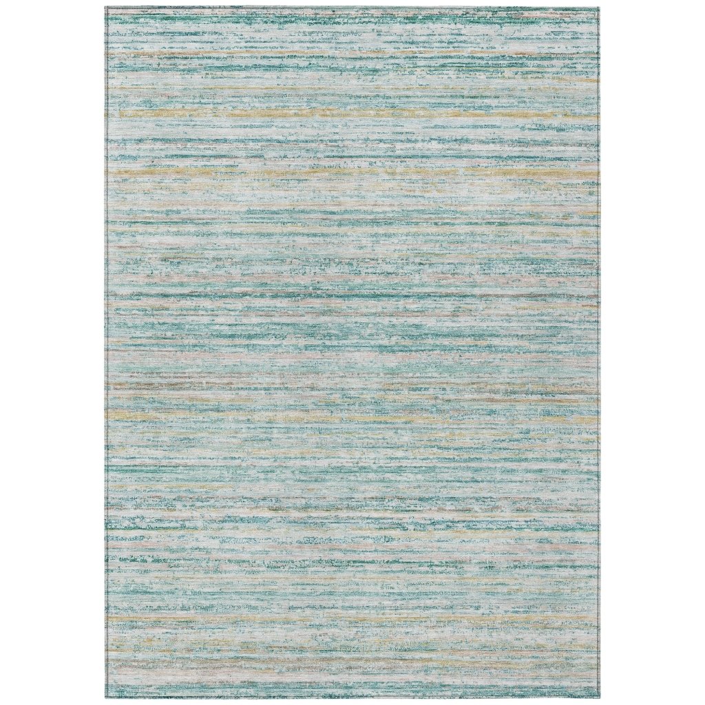 LOOMLAN Rugs Zephyna Teal Washable Indoor-Outdoor Rug