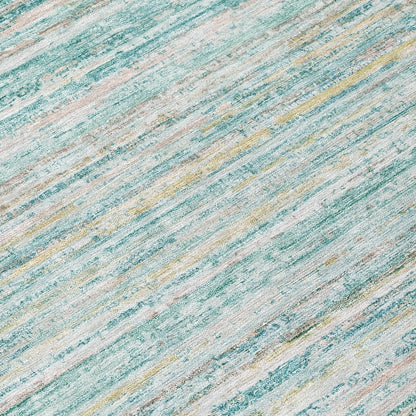 LOOMLAN Rugs Zephyna Teal Washable Indoor-Outdoor Rug