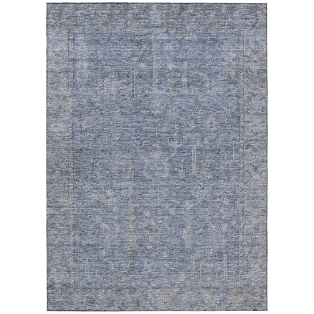 LOOMLAN Rugs Zia Blue Washable Indoor-Outdoor Rug