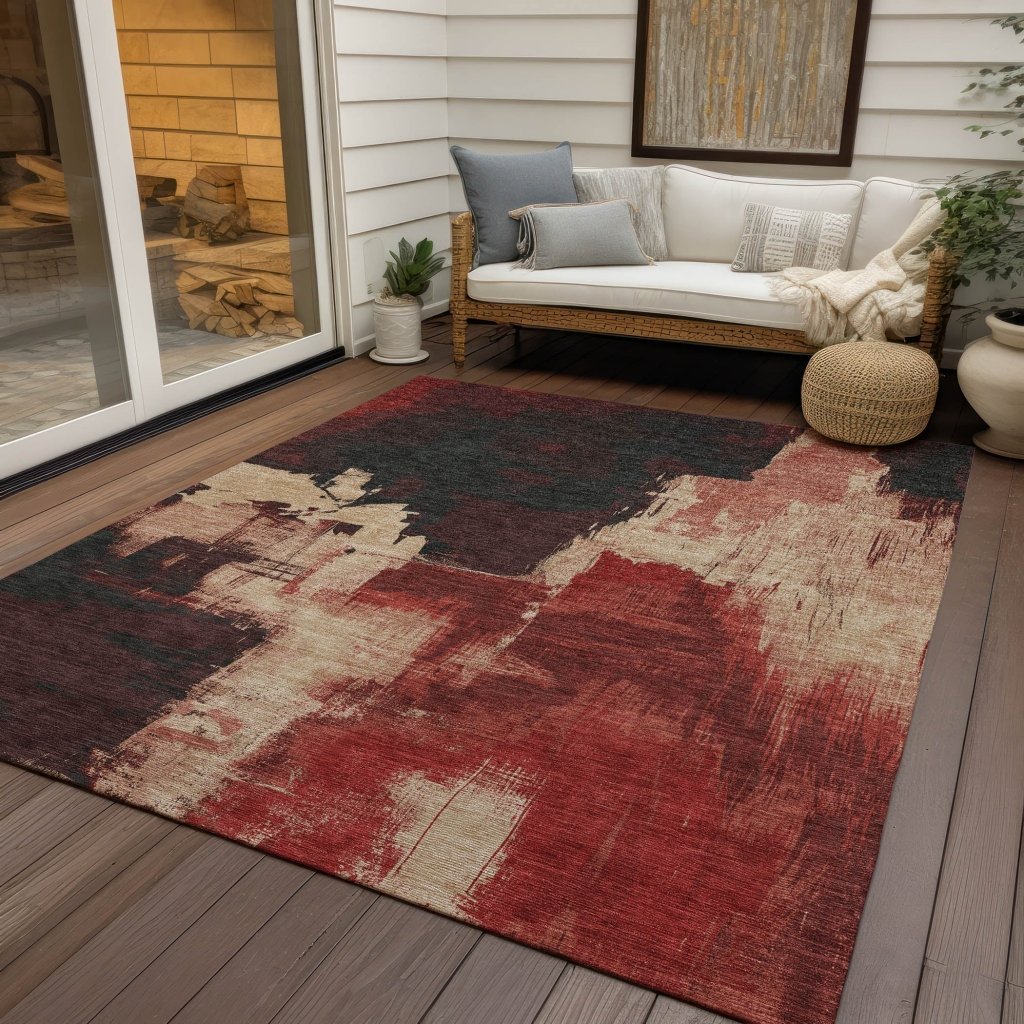 LOOMLAN Rugs Zireya Red Washable Indoor-Outdoor Rug