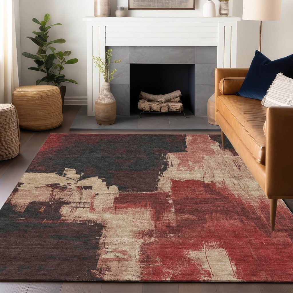 LOOMLAN Rugs Zireya Red Washable Indoor-Outdoor Rug