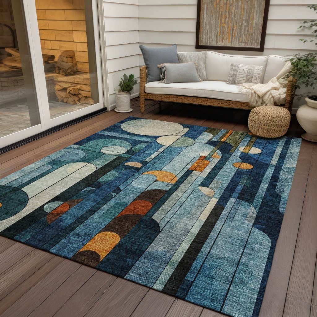 LOOMLAN Rugs Ziva Blue Washable Indoor-Outdoor Rug