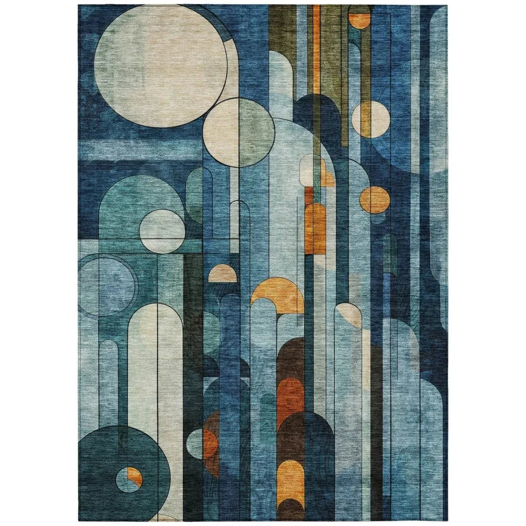 LOOMLAN Rugs Ziva Blue Washable Indoor-Outdoor Rug