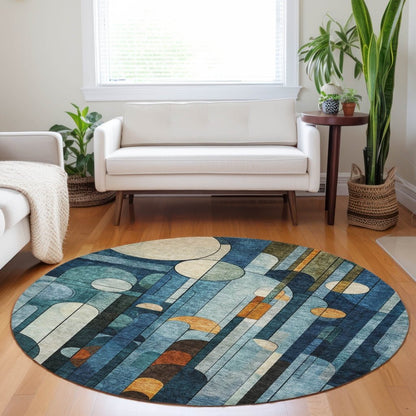 LOOMLAN Rugs Ziva Blue Washable Indoor-Outdoor Rug