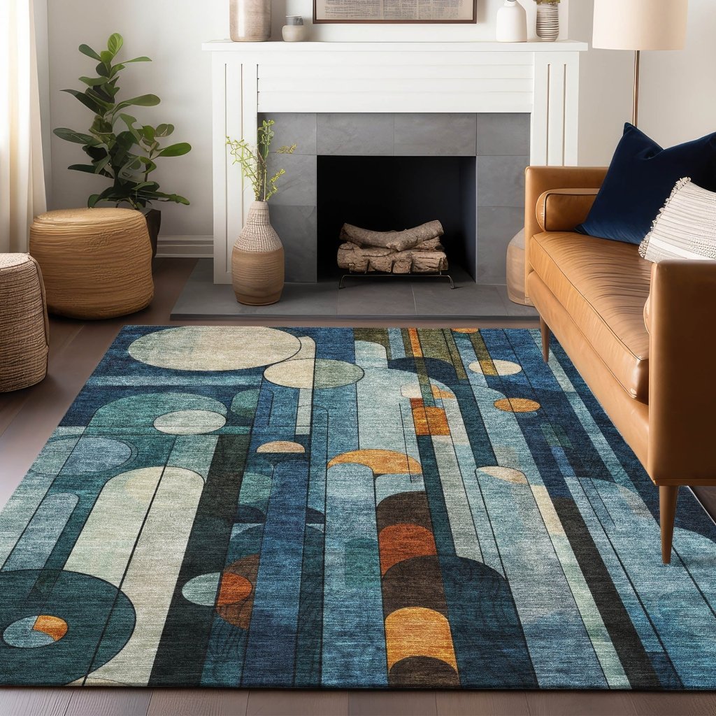 LOOMLAN Rugs Ziva Blue Washable Indoor-Outdoor Rug