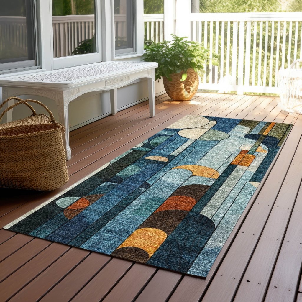 LOOMLAN Rugs Ziva Blue Washable Indoor-Outdoor Rug
