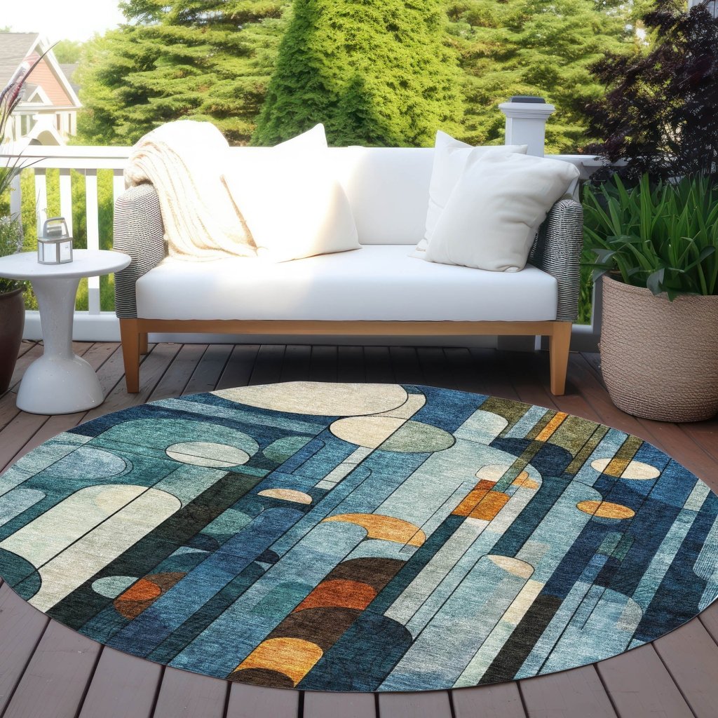 LOOMLAN Rugs Ziva Blue Washable Indoor-Outdoor Rug