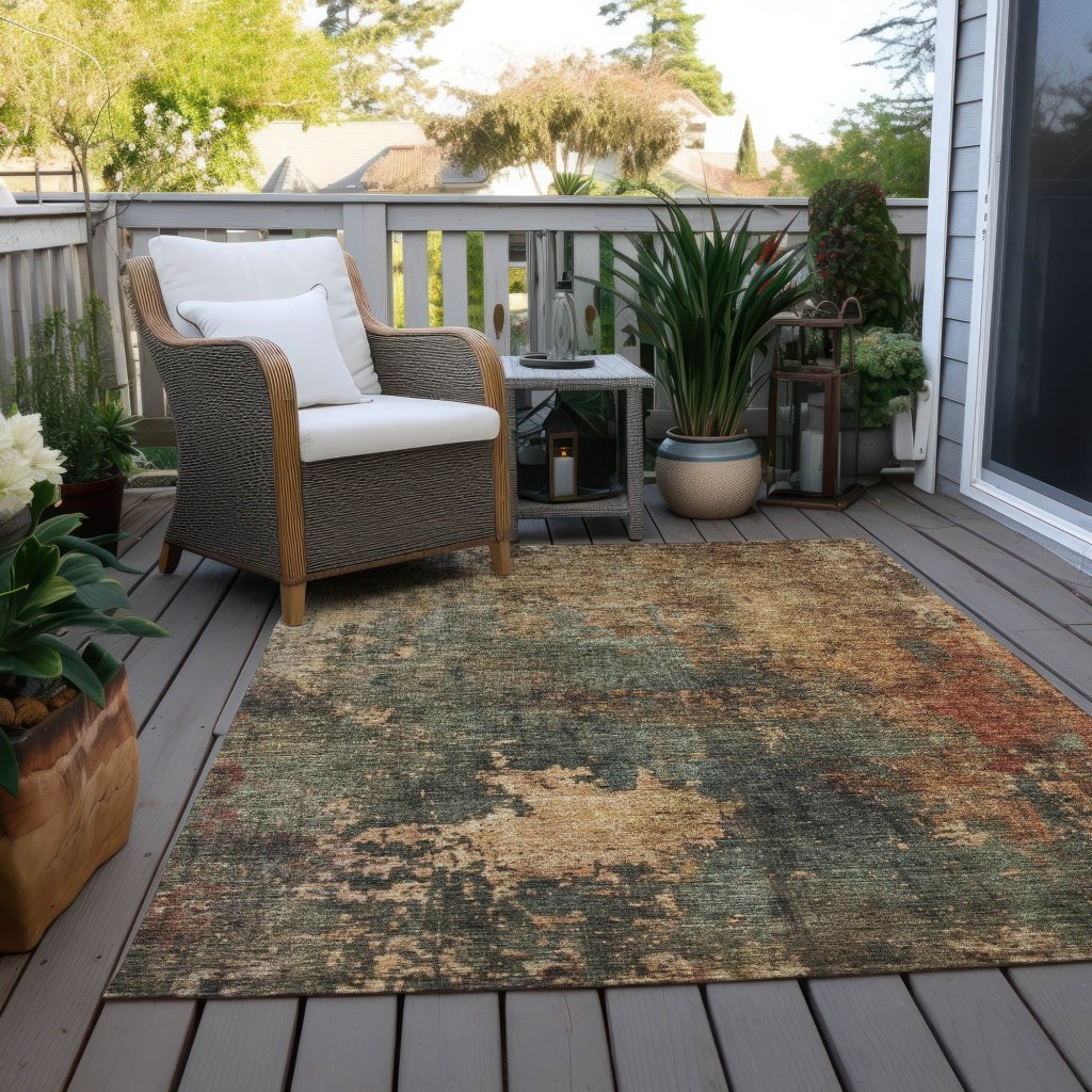LOOMLAN Rugs Zuleya Green Washable Indoor-Outdoor Rug