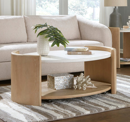 Melia Oval Cocktail Table with Quartz Top and Casters