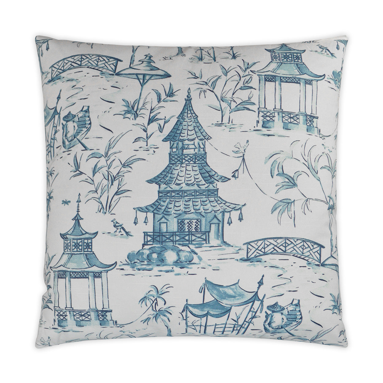 Pagodas Blue Throw Pillow With Insert