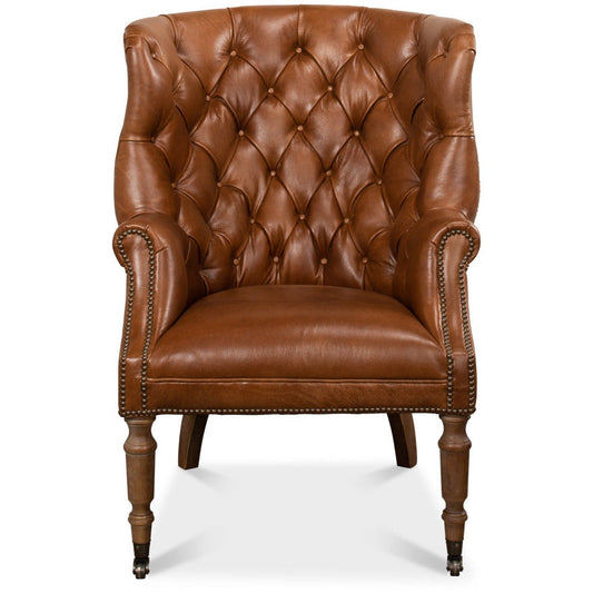 Welsh Leather Wingback Tufted Back Accent Chair