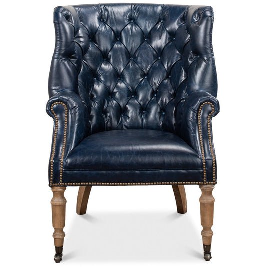 Welsh Blue Wing Back Leather Accent Chair