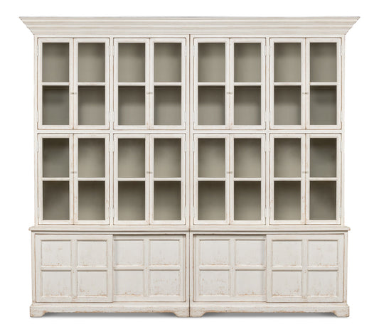 Glass Front Double Curio Bookcase With Cabinets