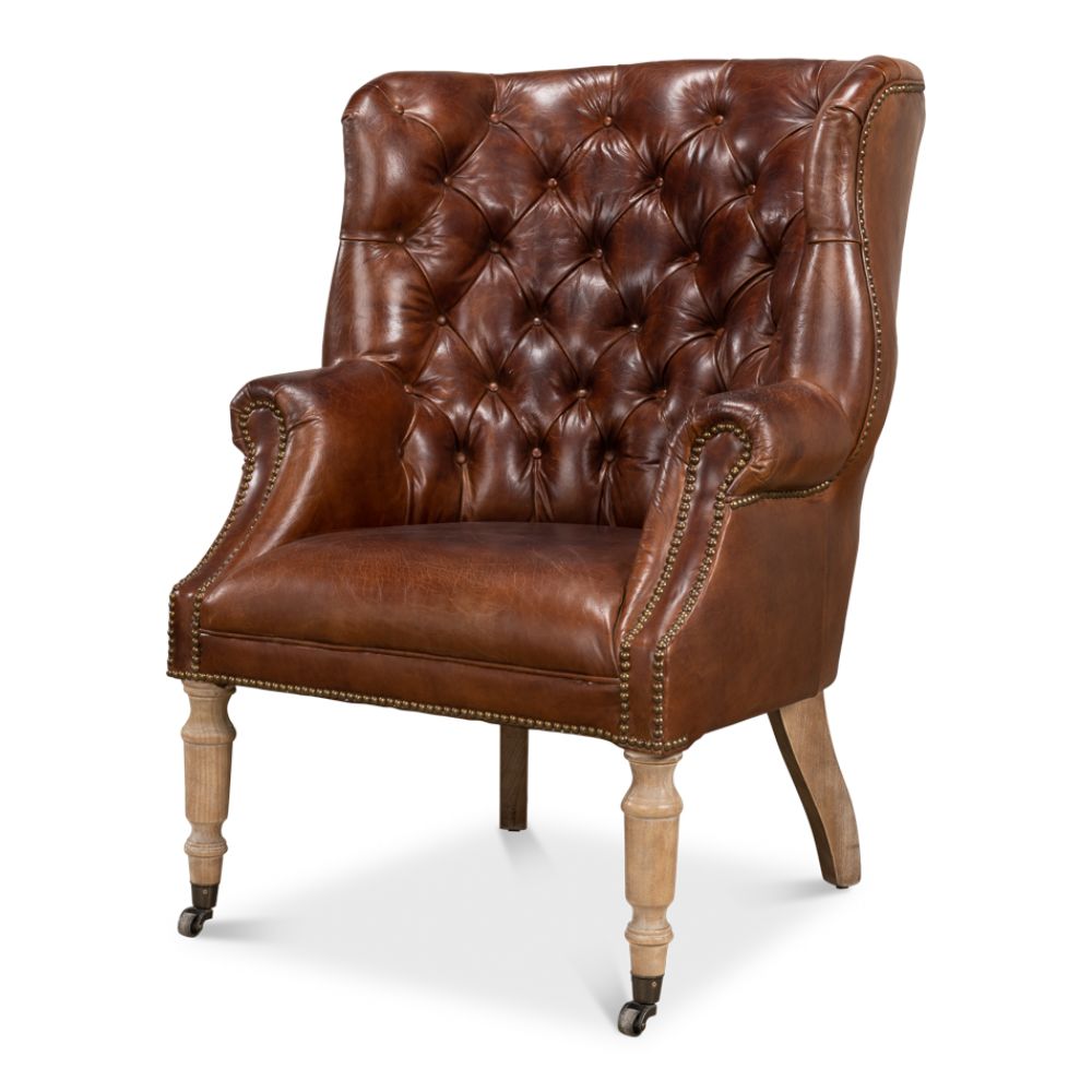 Welsh Leather Wingback Accent Chair Vintage Havana