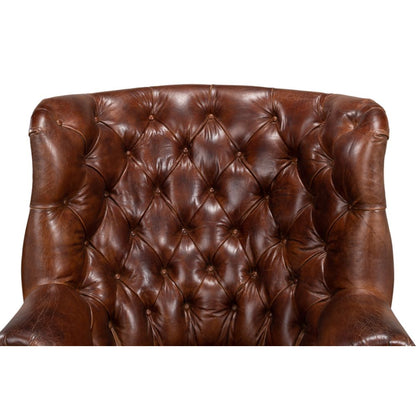 Welsh Leather Wingback Accent Chair Vintage Havana