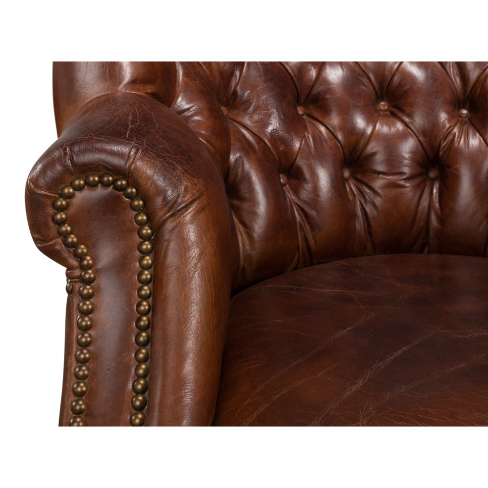 Welsh Leather Wingback Accent Chair Vintage Havana