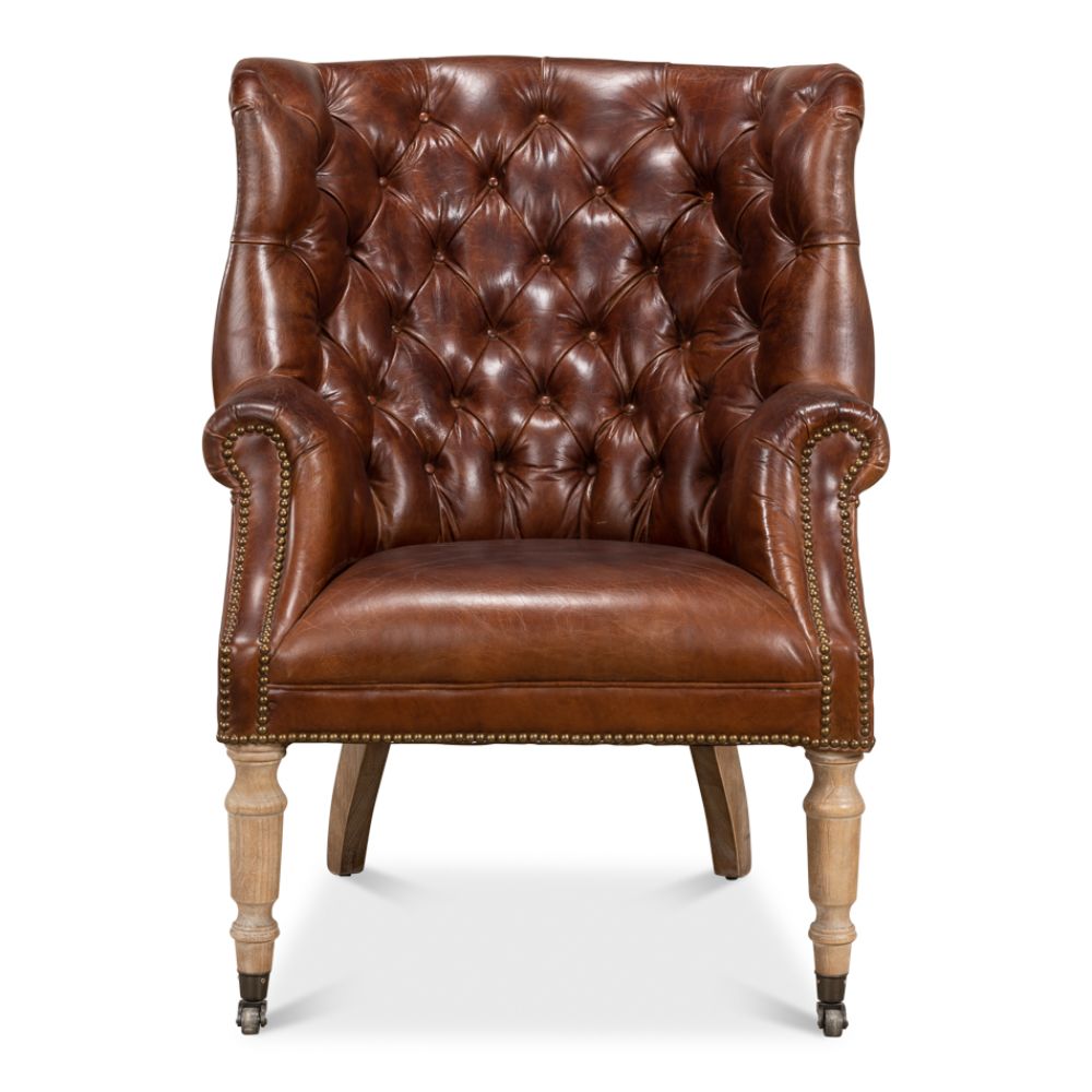 Welsh Leather Wingback Accent Chair Vintage Havana