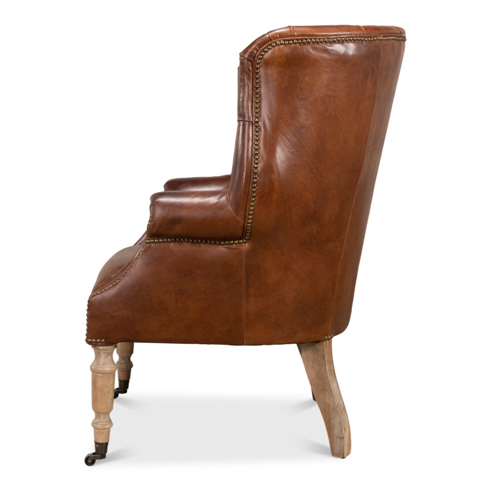 Welsh Leather Wingback Accent Chair Vintage Havana