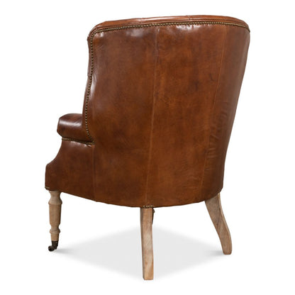 Welsh Leather Wingback Accent Chair Vintage Havana